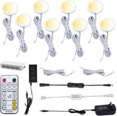 AIBOO LED-Puckleuchten für unter den Schrank, CCT-Licht, Farbtemperatur einstellbar, Warmweiß, Doppelfarbe, mit dimmbarer RF-Fernbedienung für stimmungsvolle Displaybeleuchtung in der Küche (8 Lichter, 24 W)